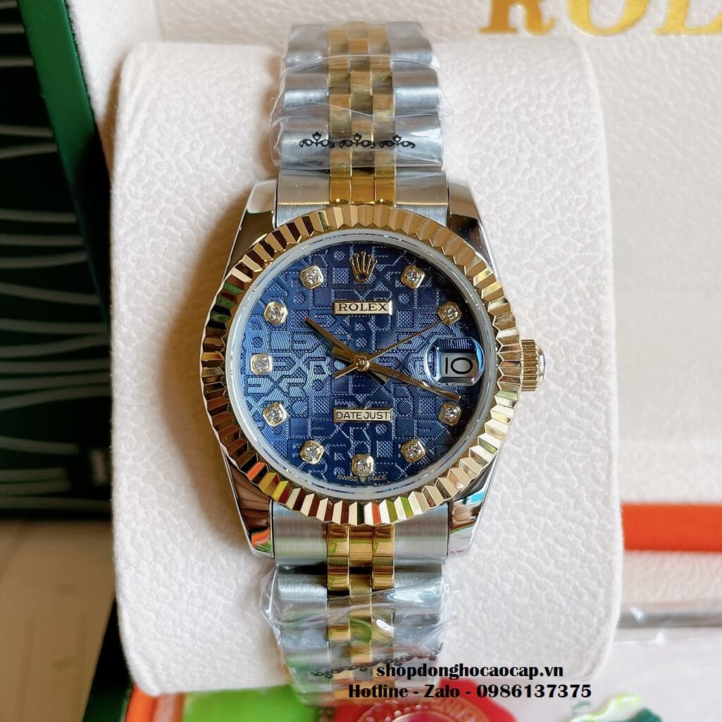 Đồng Hồ Rolex Datejust Cơ Tự Động Nữ Demi Vàng Mặt Xanh 3D 31mm