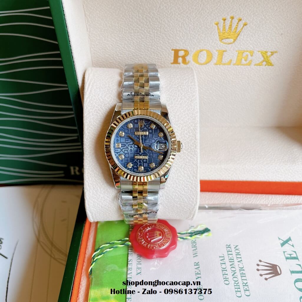 Đồng Hồ Rolex Datejust Cơ Tự Động Nữ Demi Vàng Mặt Xanh 3D 31mm