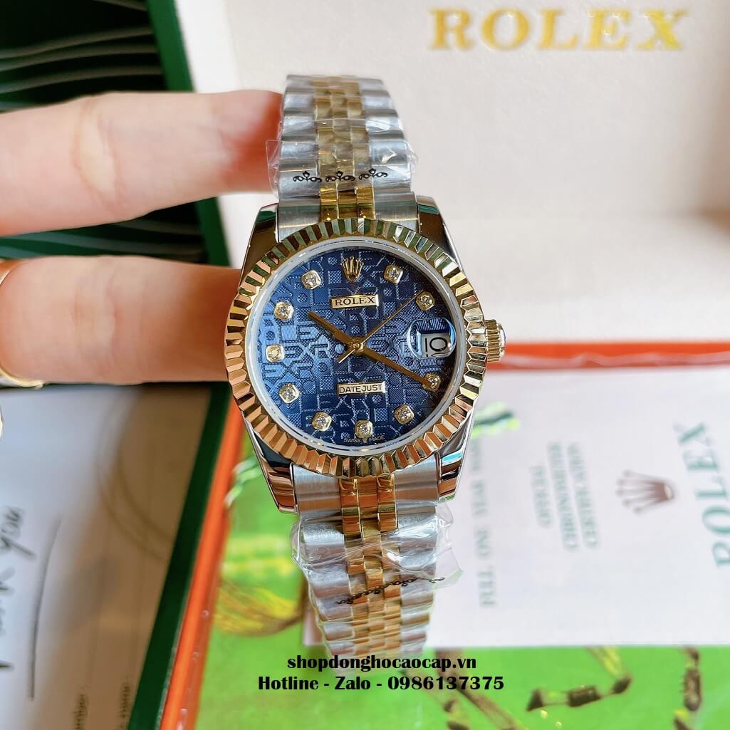 Đồng Hồ Rolex Datejust Cơ Tự Động Nữ Demi Vàng Mặt Xanh 3D 31mm