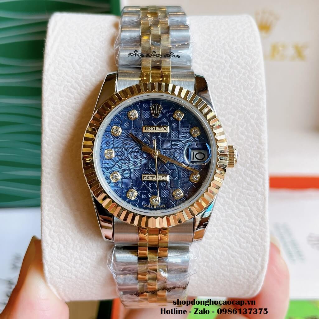 Đồng Hồ Rolex Datejust Cơ Tự Động Nữ Demi Vàng Mặt Xanh 3D 31mm