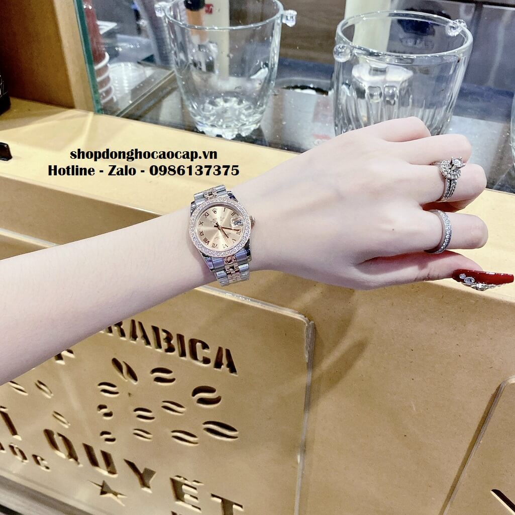 Đồng Hồ Rolex Datejust Cơ Tự Động Nữ Demi Mặt Rose Đính Đá 31mm