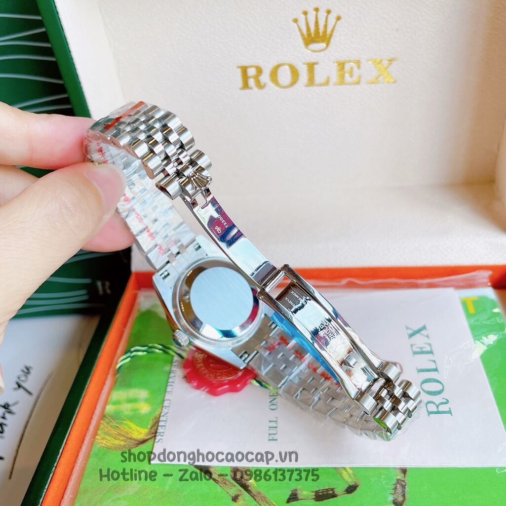 Đồng Hồ Rolex Datejust Cơ Tự Động Nữ Bạc Mặt Đen 3D Đính Đá 31mm