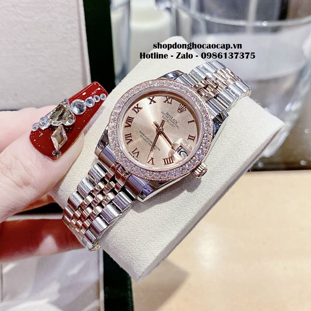 Đồng Hồ Rolex Datejust Cơ Tự Động Nữ Demi Mặt Rose Đính Đá 31mm