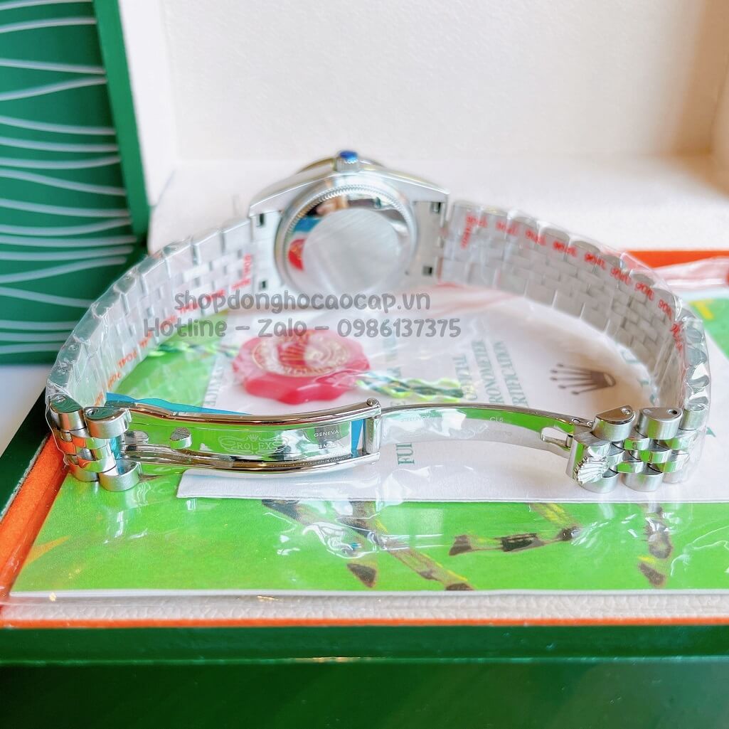 Đồng Hồ Rolex Datejust Cơ Tự Động Nữ Bạc Mặt Đen 3D Đính Đá 31mm