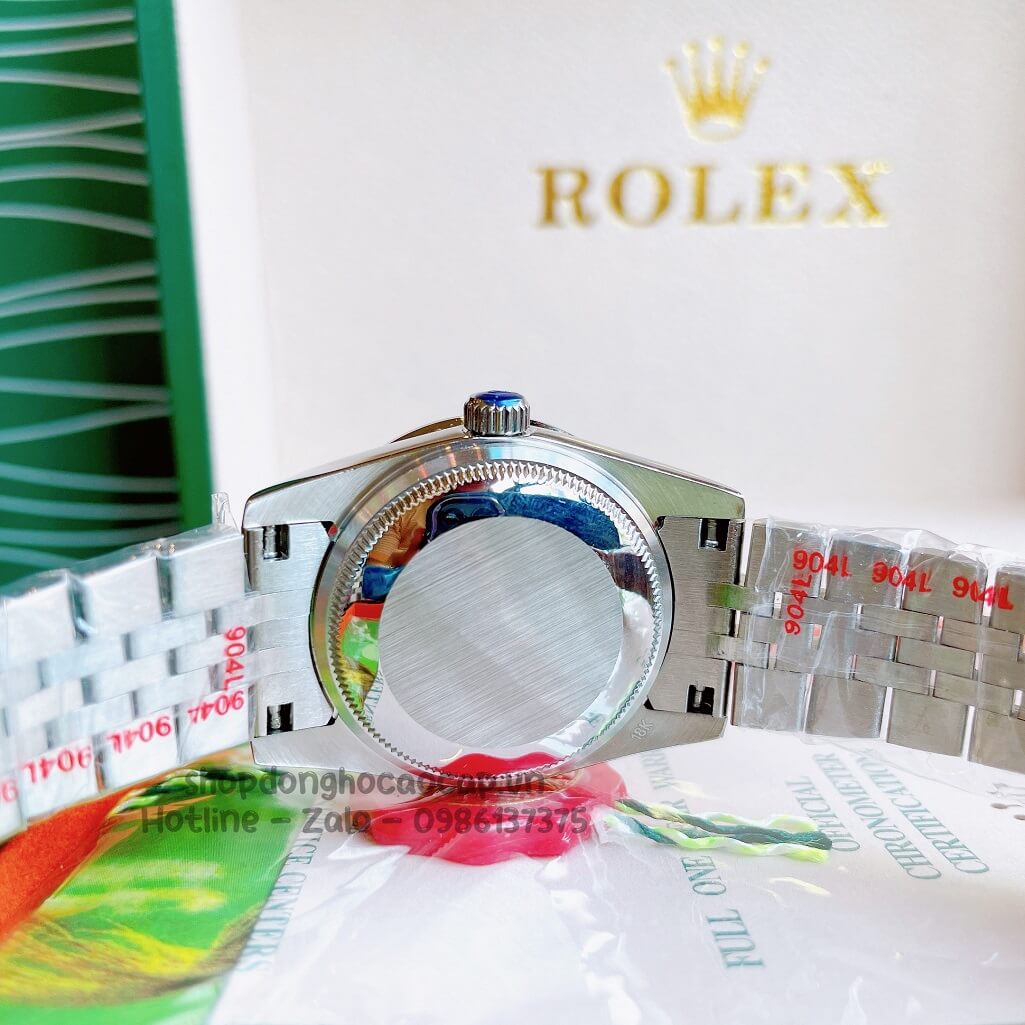 Đồng Hồ Rolex Datejust Cơ Tự Động Nữ Bạc Mặt Đen 3D Đính Đá 31mm