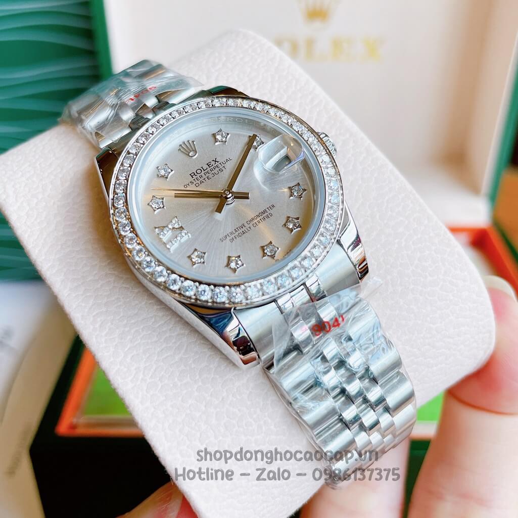 Đồng Hồ Rolex Datejust Cơ Tự Động Nữ Bạc Mặt Trắng Sữa Đính Đá 31mm