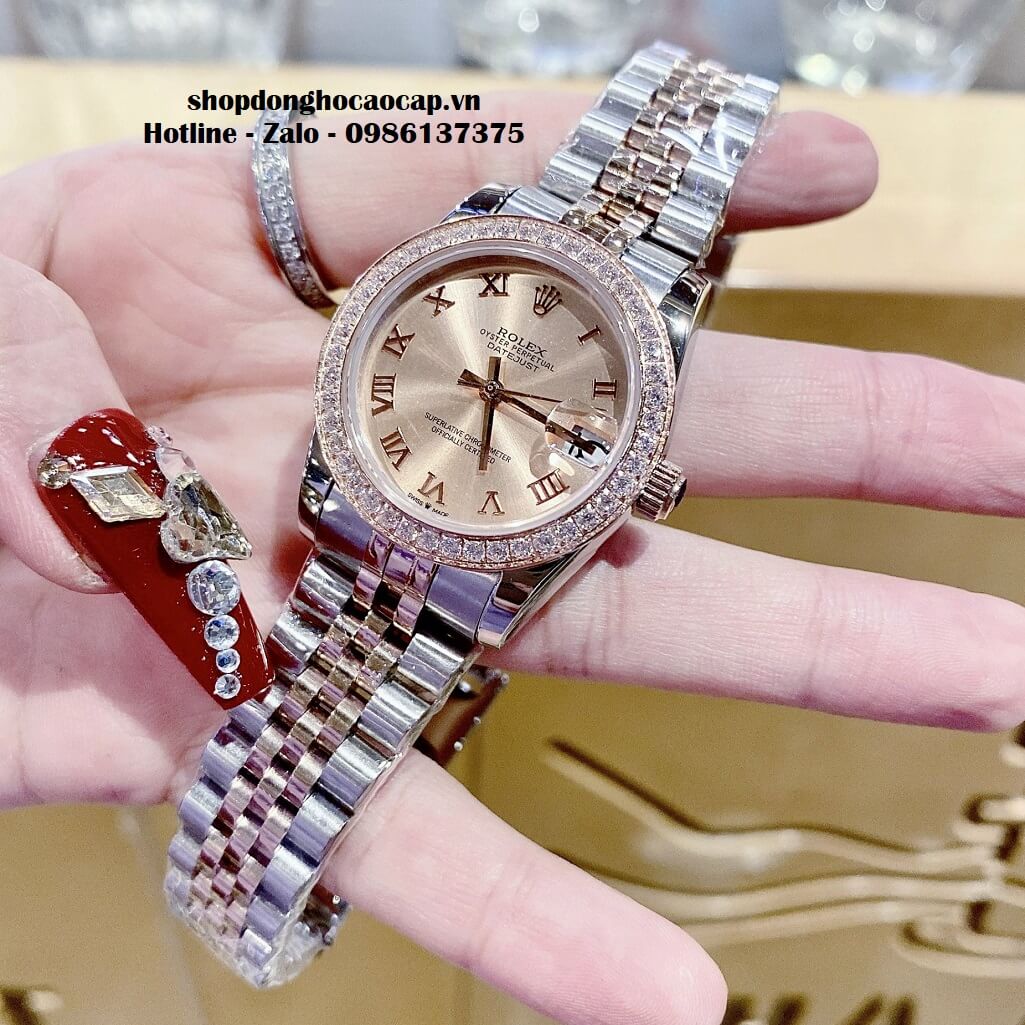 Đồng Hồ Rolex Datejust Cơ Tự Động Nữ Demi Mặt Rose Đính Đá 31mm