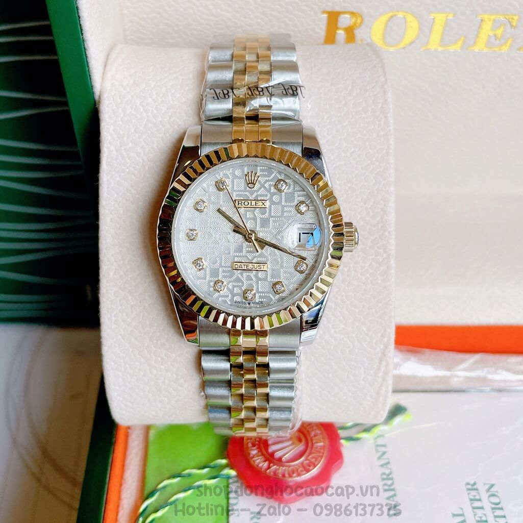 Đồng Hồ Rolex Datejust Cơ Tự Động Nữ Demi Vàng Mặt Khía 3D 31mm