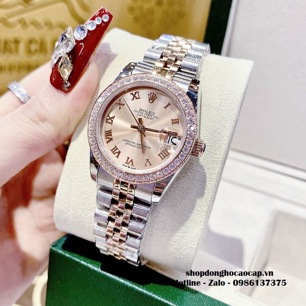 Đồng Hồ Rolex Datejust Cơ Tự Động Nữ Demi Mặt Rose Đính Đá 31mm