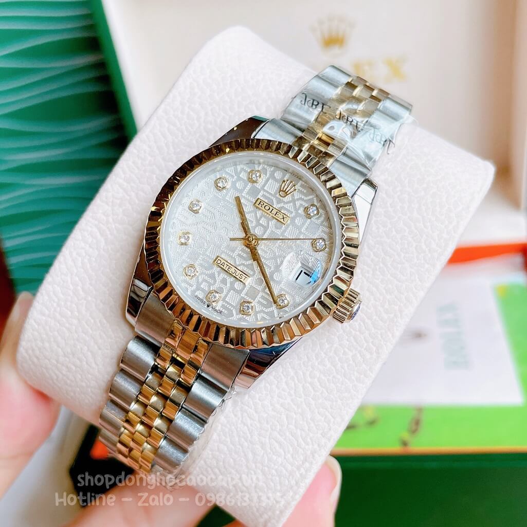 Đồng Hồ Rolex Datejust Cơ Tự Động Nữ Demi Vàng Mặt Khía 3D 31mm