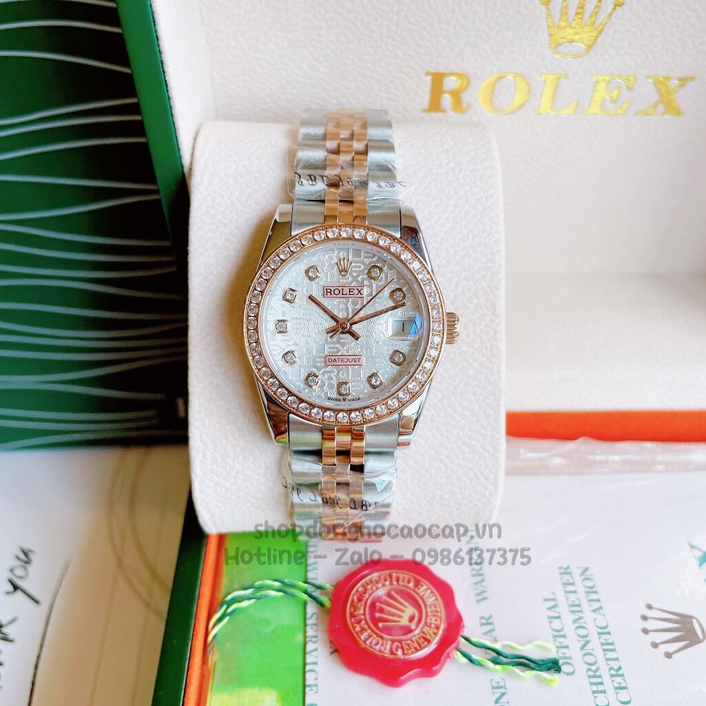 Đồng Hồ Rolex Datejust Cơ Tự Động Nữ Demi Rose Mặt 3D Đính Đá 31mm