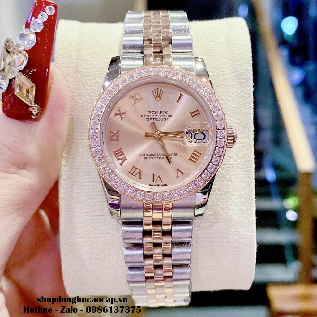 Đồng Hồ Rolex Datejust Cơ Tự Động Nữ Demi Mặt Rose Đính Đá 31mm