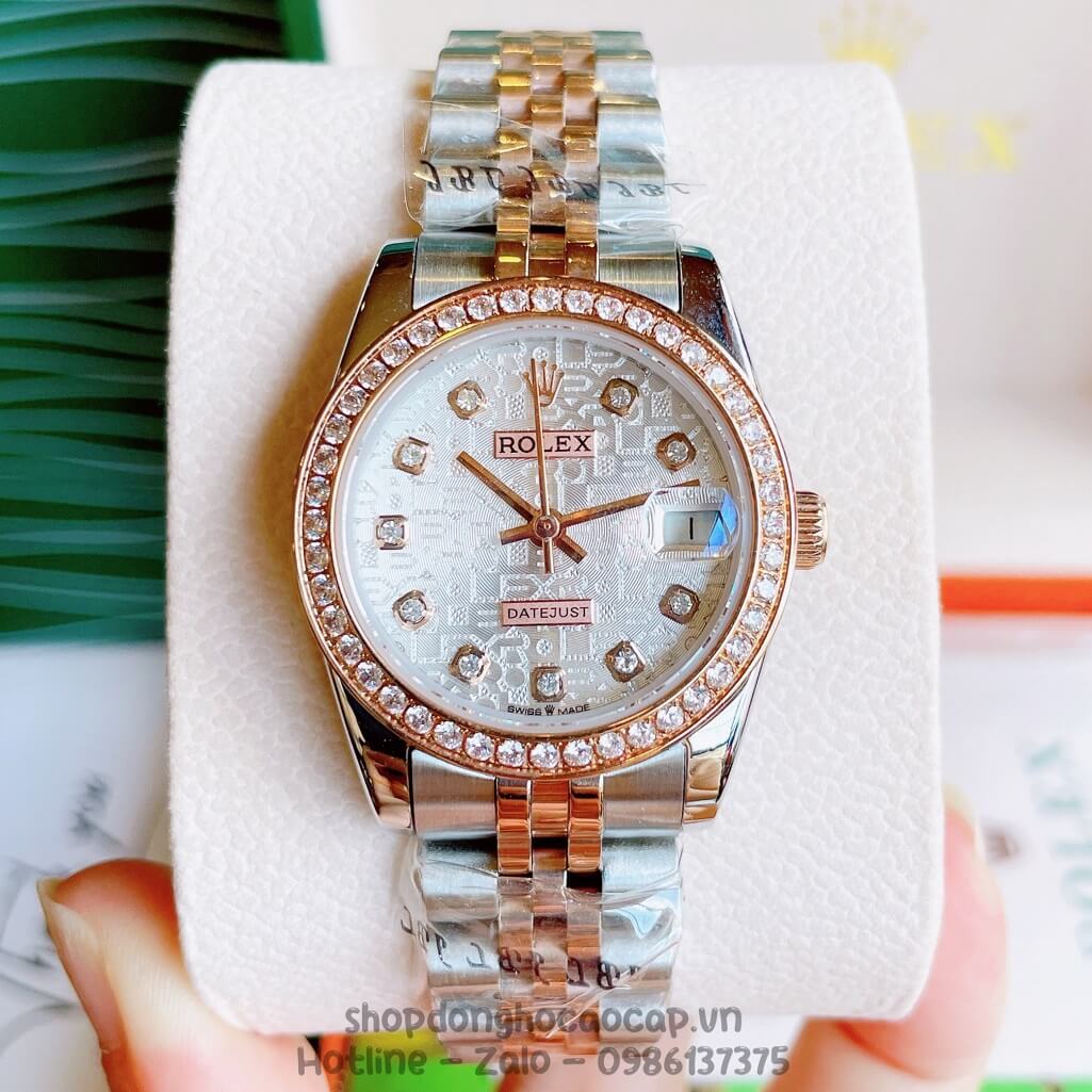 Đồng Hồ Rolex Datejust Cơ Tự Động Nữ Demi Rose Mặt 3D Đính Đá 31mm