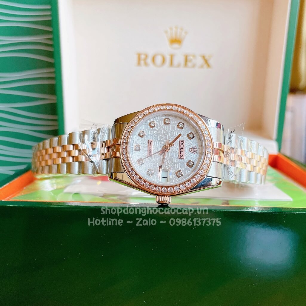 Đồng Hồ Rolex Datejust Cơ Tự Động Nữ Demi Rose Mặt 3D Đính Đá 31mm