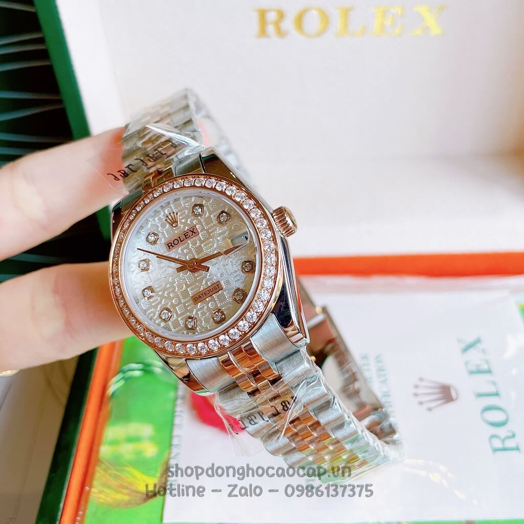 Đồng Hồ Rolex Datejust Cơ Tự Động Nữ Demi Rose Mặt 3D Đính Đá 31mm