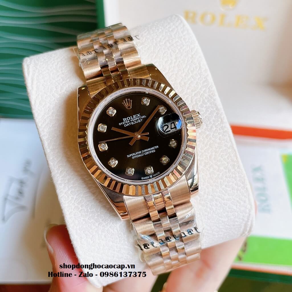 Đồng Hồ Rolex Datejust Cơ Tự Động Nữ Màu Rose Mặt Đen 31mm