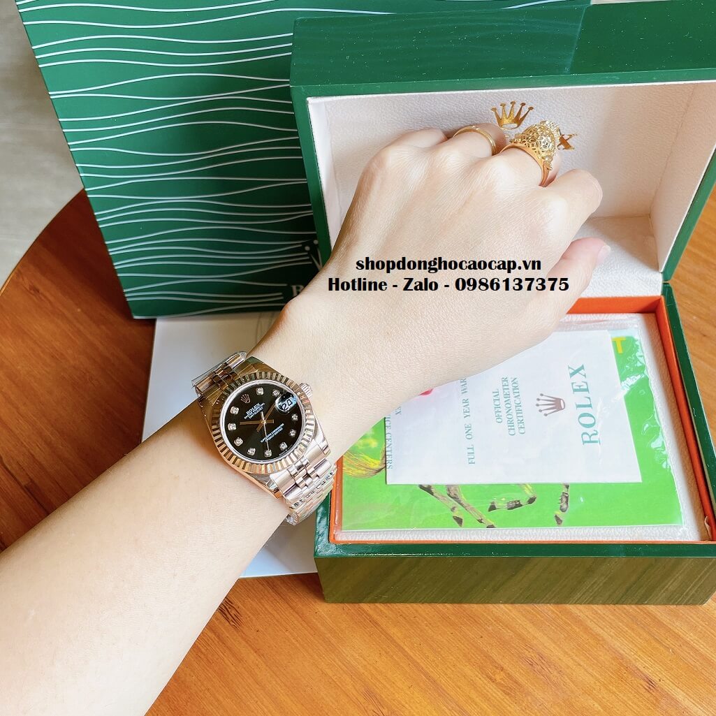 Đồng Hồ Rolex Datejust Cơ Tự Động Nữ Màu Rose Mặt Đen 31mm