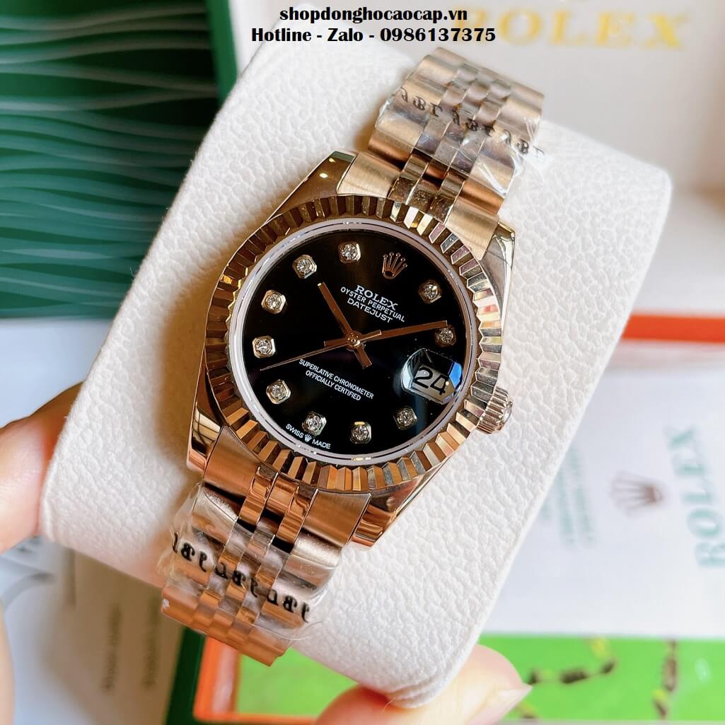 Đồng Hồ Rolex Datejust Cơ Tự Động Nữ Màu Rose Mặt Đen 31mm