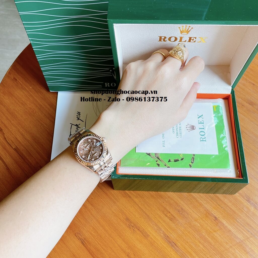 Đồng Hồ Rolex Datejust Cơ Tự Động Nữ Màu Rose Mặt Nâu 3D 31mm