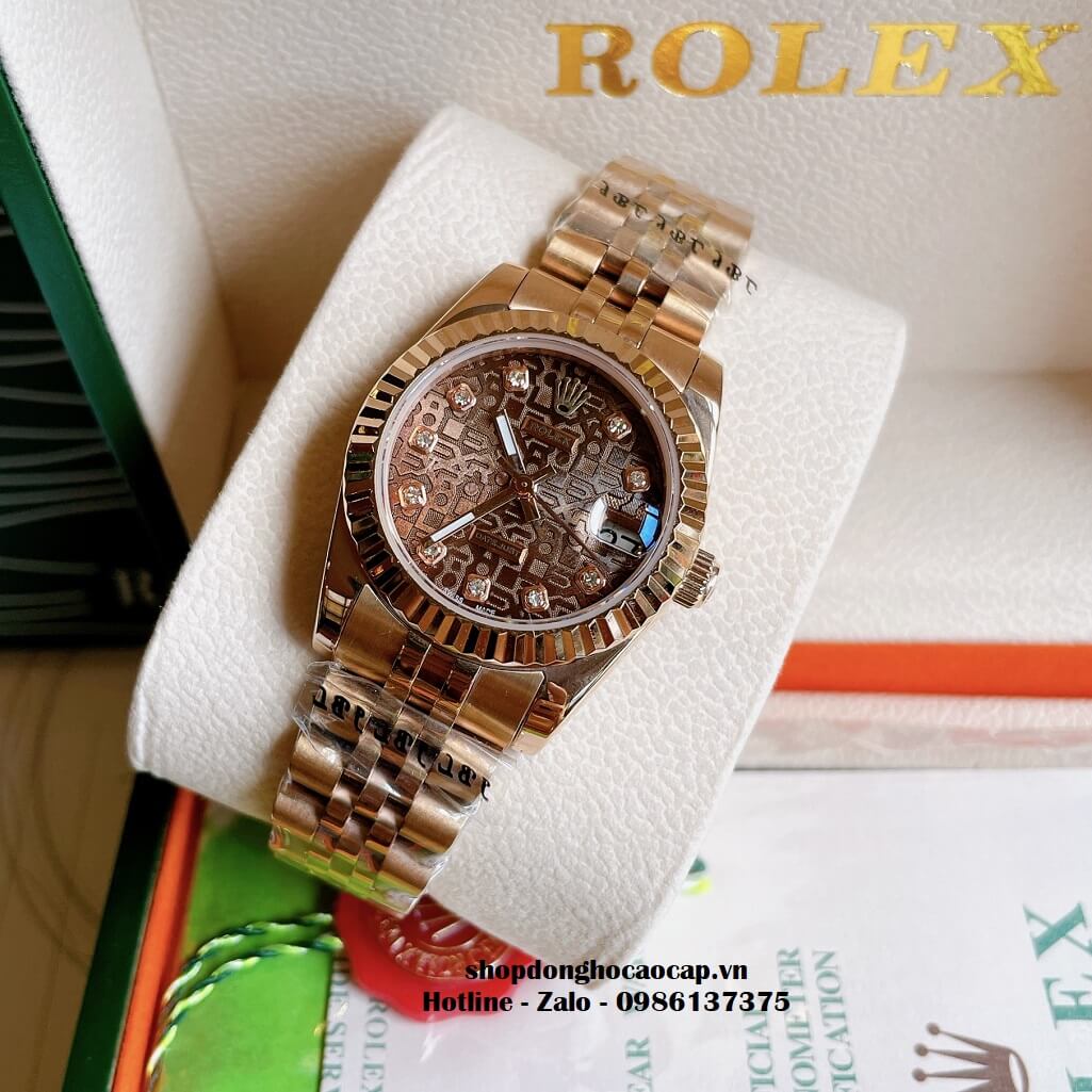 Đồng Hồ Rolex Datejust Cơ Tự Động Nữ Màu Rose Mặt Nâu 3D 31mm