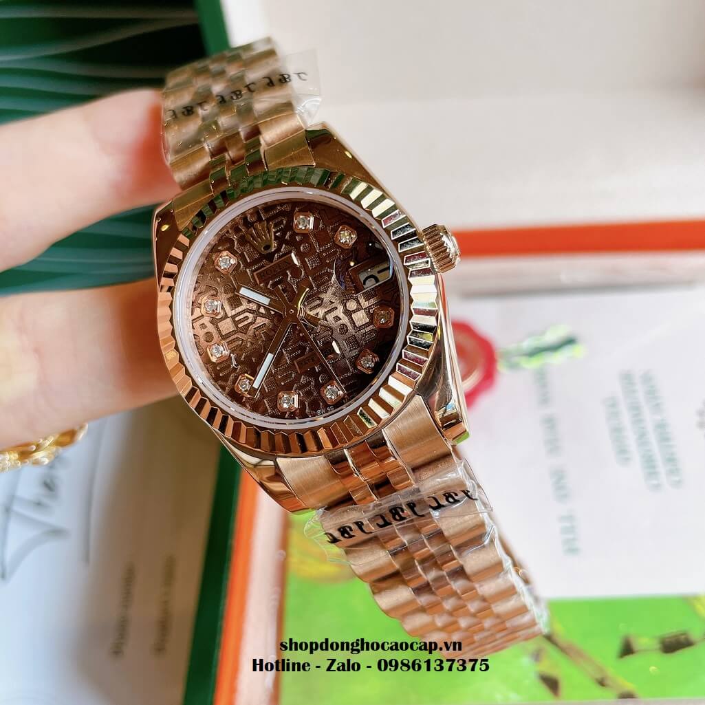 Đồng Hồ Rolex Datejust Cơ Tự Động Nữ Màu Rose Mặt Nâu 3D 31mm