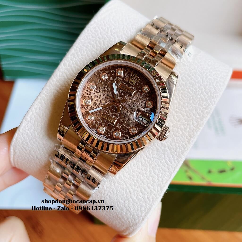 Đồng Hồ Rolex Datejust Cơ Tự Động Nữ Màu Rose Mặt Nâu 3D 31mm