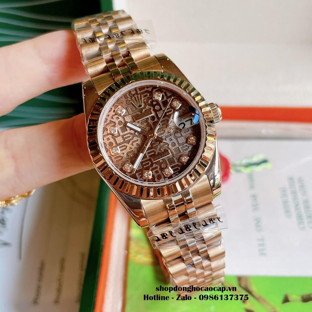 Đồng Hồ Rolex Datejust Cơ Tự Động Nữ Màu Rose Mặt Nâu 3D 31mm