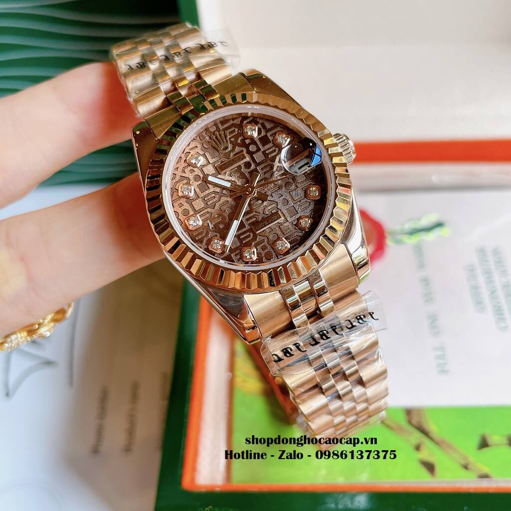 Đồng Hồ Rolex Datejust Cơ Tự Động Nữ Màu Rose Mặt Nâu 3D 31mm