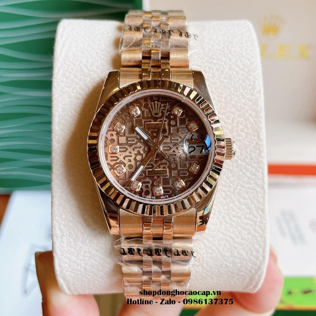 Đồng Hồ Rolex Datejust Cơ Tự Động Nữ Màu Rose Mặt Nâu 3D 31mm