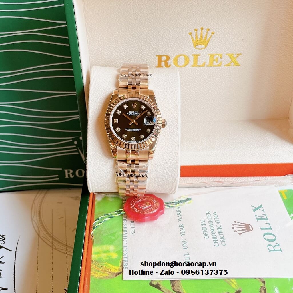 Đồng Hồ Rolex Datejust Cơ Tự Động Nữ Màu Rose Mặt Đen 31mm