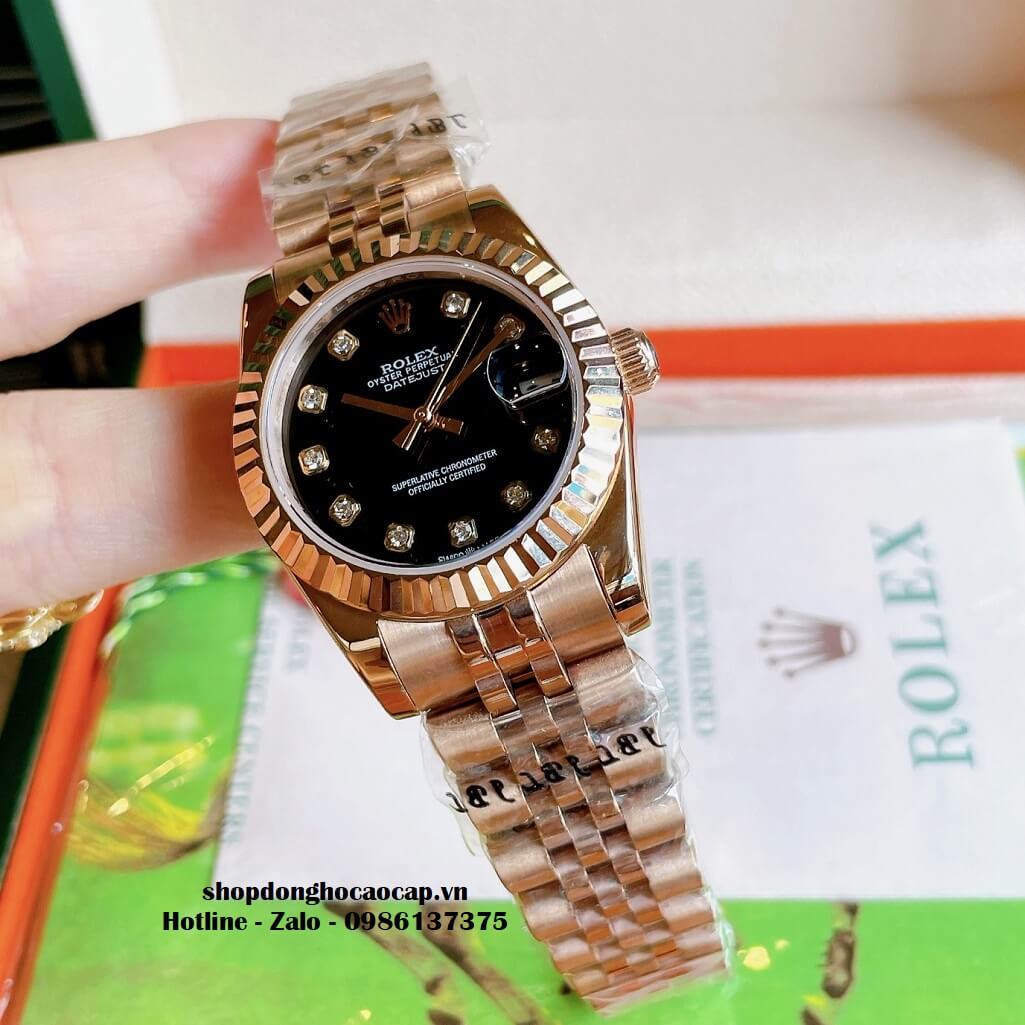 Đồng Hồ Rolex Datejust Cơ Tự Động Nữ Màu Rose Mặt Đen 31mm