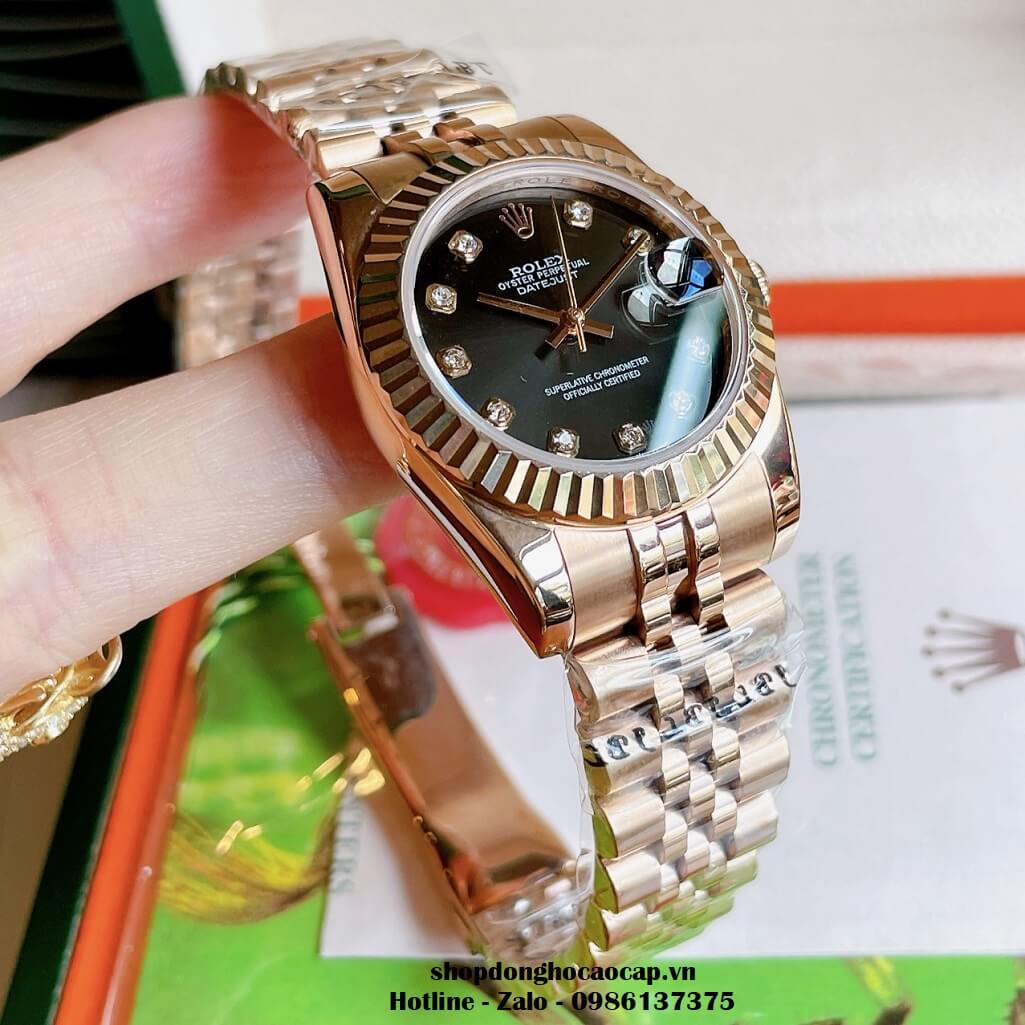 Đồng Hồ Rolex Datejust Cơ Tự Động Nữ Màu Rose Mặt Đen 31mm