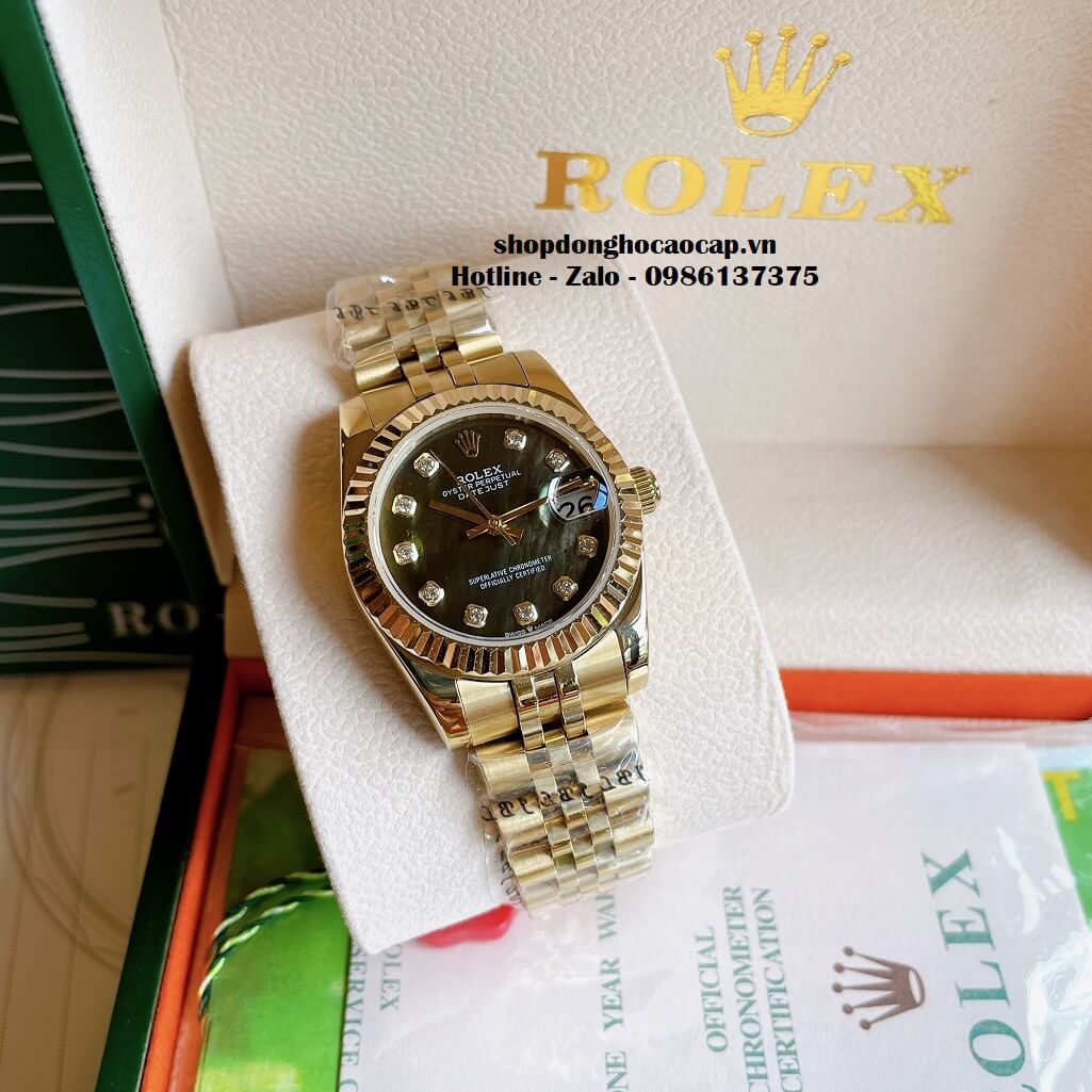 Đồng Hồ Rolex Datejust Cơ Tự Động Nữ Vàng Mặt Đen Xà Cừ 31mm