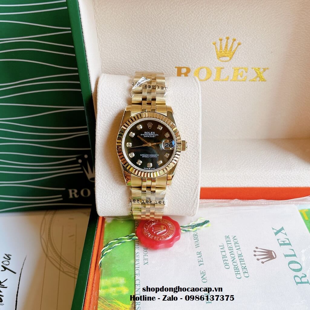 Đồng Hồ Rolex Datejust Cơ Tự Động Nữ Vàng Mặt Đen Xà Cừ 31mm