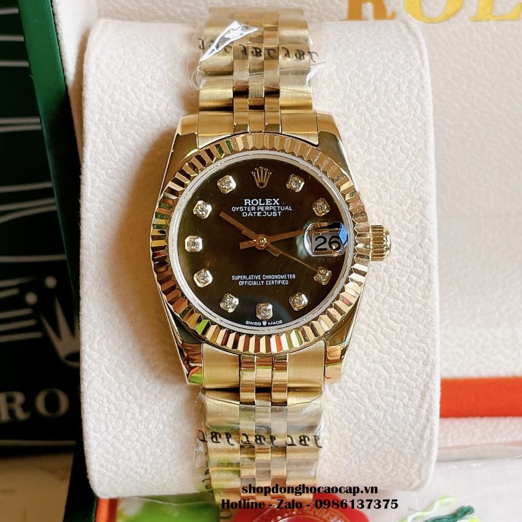 Đồng Hồ Rolex Datejust Cơ Tự Động Nữ Vàng Mặt Đen Xà Cừ 31mm