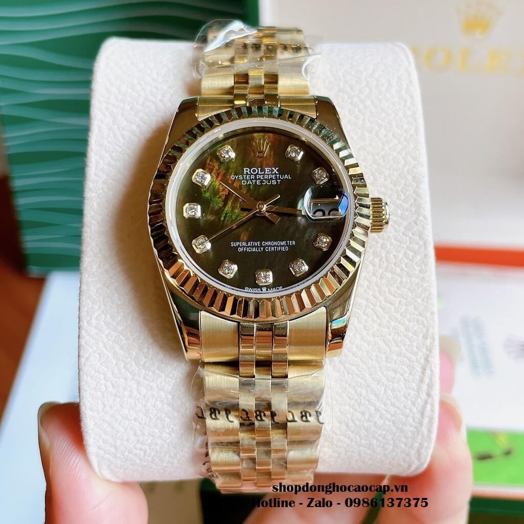 Đồng Hồ Rolex Datejust Cơ Tự Động Nữ Vàng Mặt Đen Xà Cừ 31mm