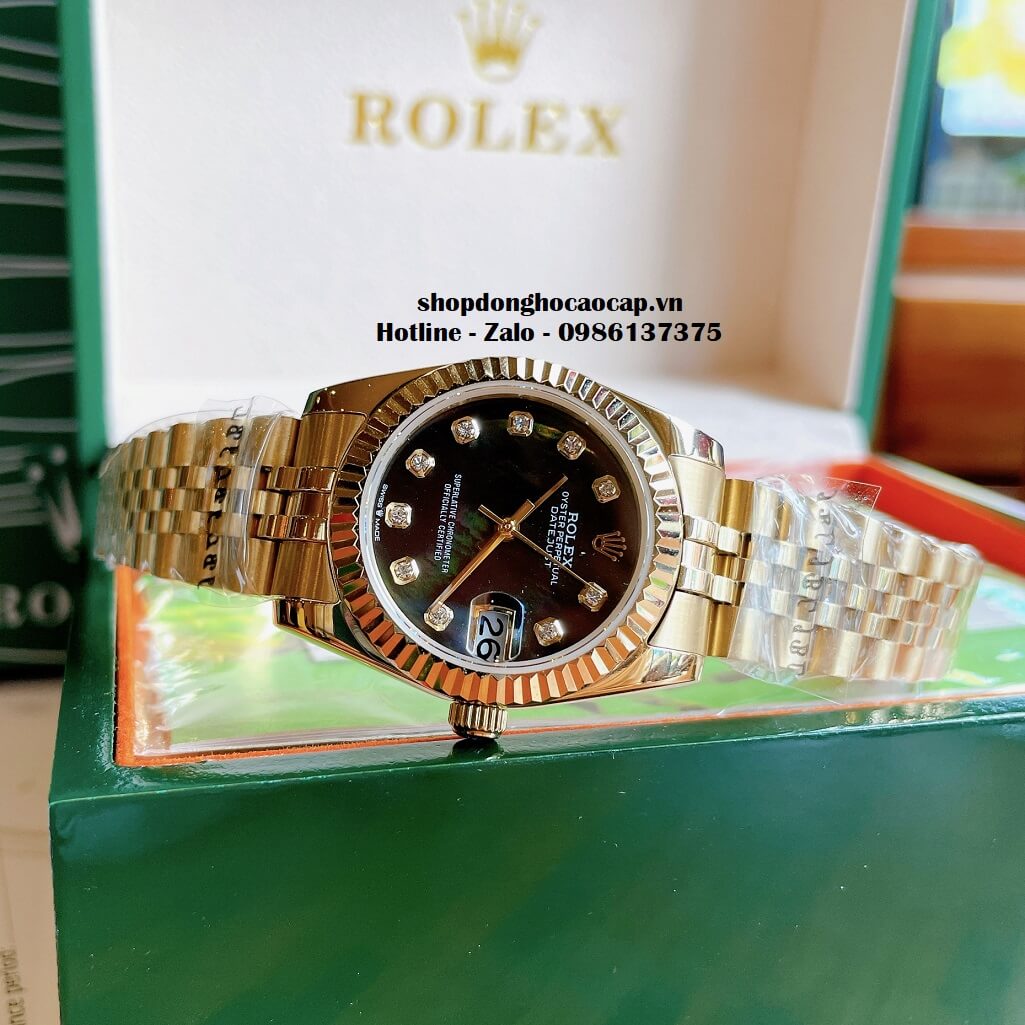 Đồng Hồ Rolex Datejust Cơ Tự Động Nữ Vàng Mặt Đen Xà Cừ 31mm