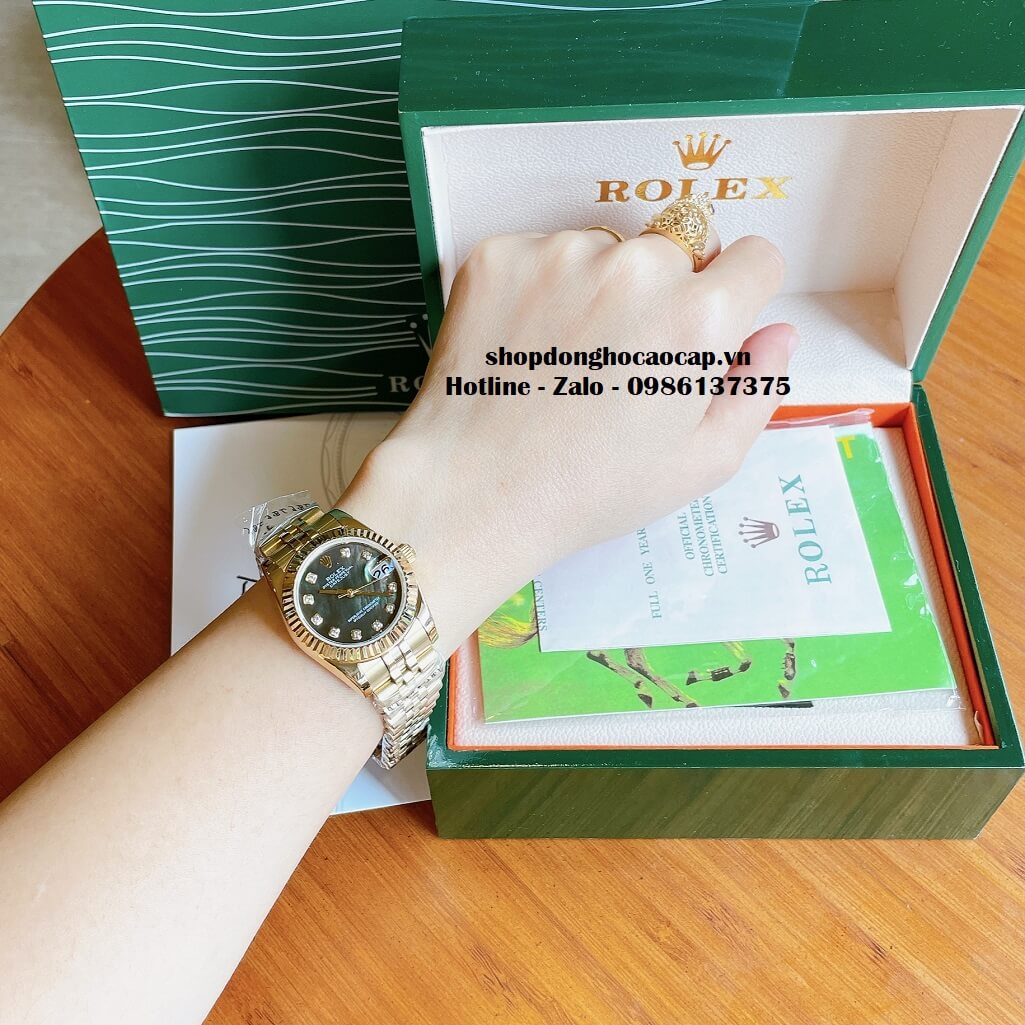 Đồng Hồ Rolex Datejust Cơ Tự Động Nữ Vàng Mặt Đen Xà Cừ 31mm