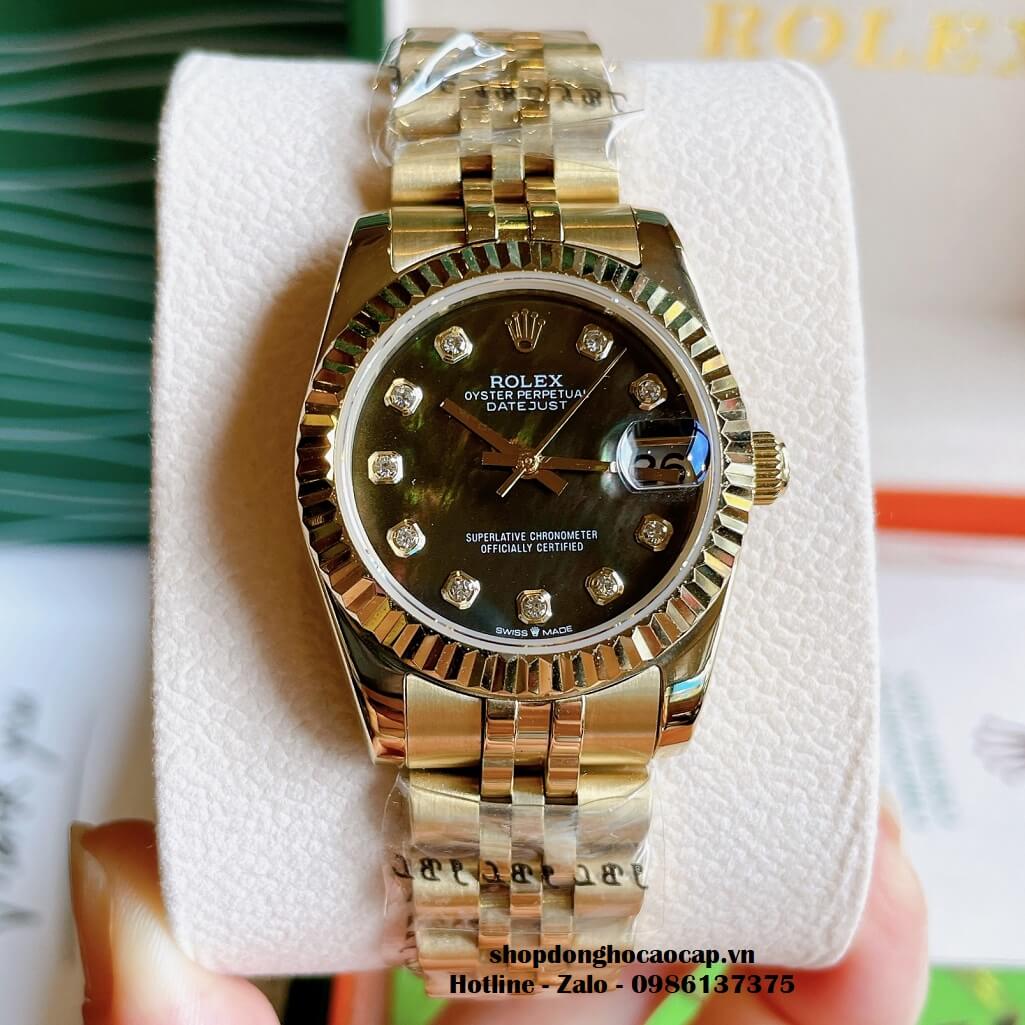 Đồng Hồ Rolex Datejust Cơ Tự Động Nữ Vàng Mặt Đen Xà Cừ 31mm