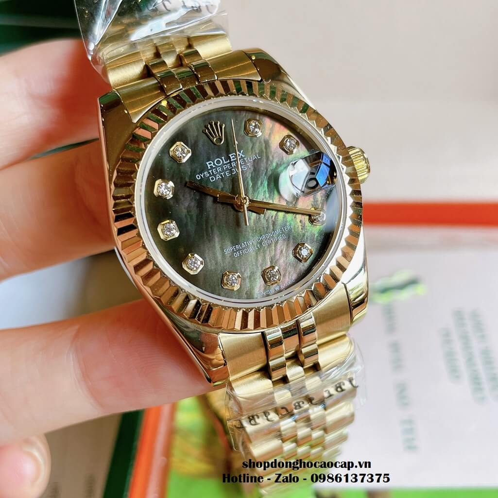 Đồng Hồ Rolex Datejust Cơ Tự Động Nữ Vàng Mặt Đen Xà Cừ 31mm