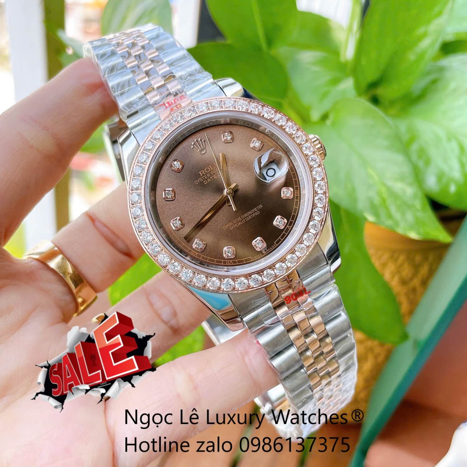 Đồng Hồ Cặp Rolex Datejust Cơ Tự Động Dây Demi Rose Mặt Nâu Size 31mm - 41mm