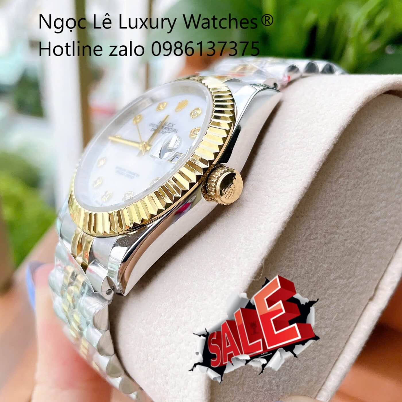 Đồng Hồ Rolex Datejust Cơ Tự Động Dây Demi Vàng Mặt Xà Cừ Trắng Size 41mm - Niềng Khía