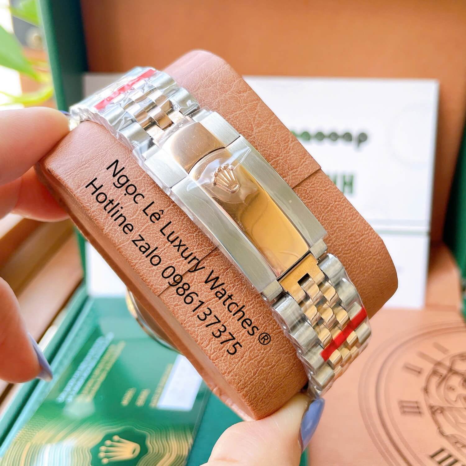 Đồng Hồ Rolex Datejust Cơ Tự Động Dây Demi Rose Mặt Nâu Size 41mm - Viền Đính Đá