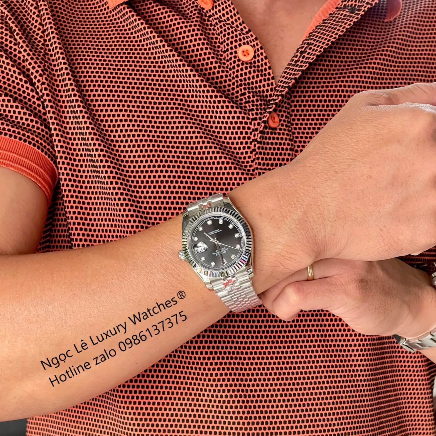 Đồng Hồ Rolex Datejust Cơ Tự Động Dây Thép Bạc Mặt Đen Size 41mm - Niềng Khía