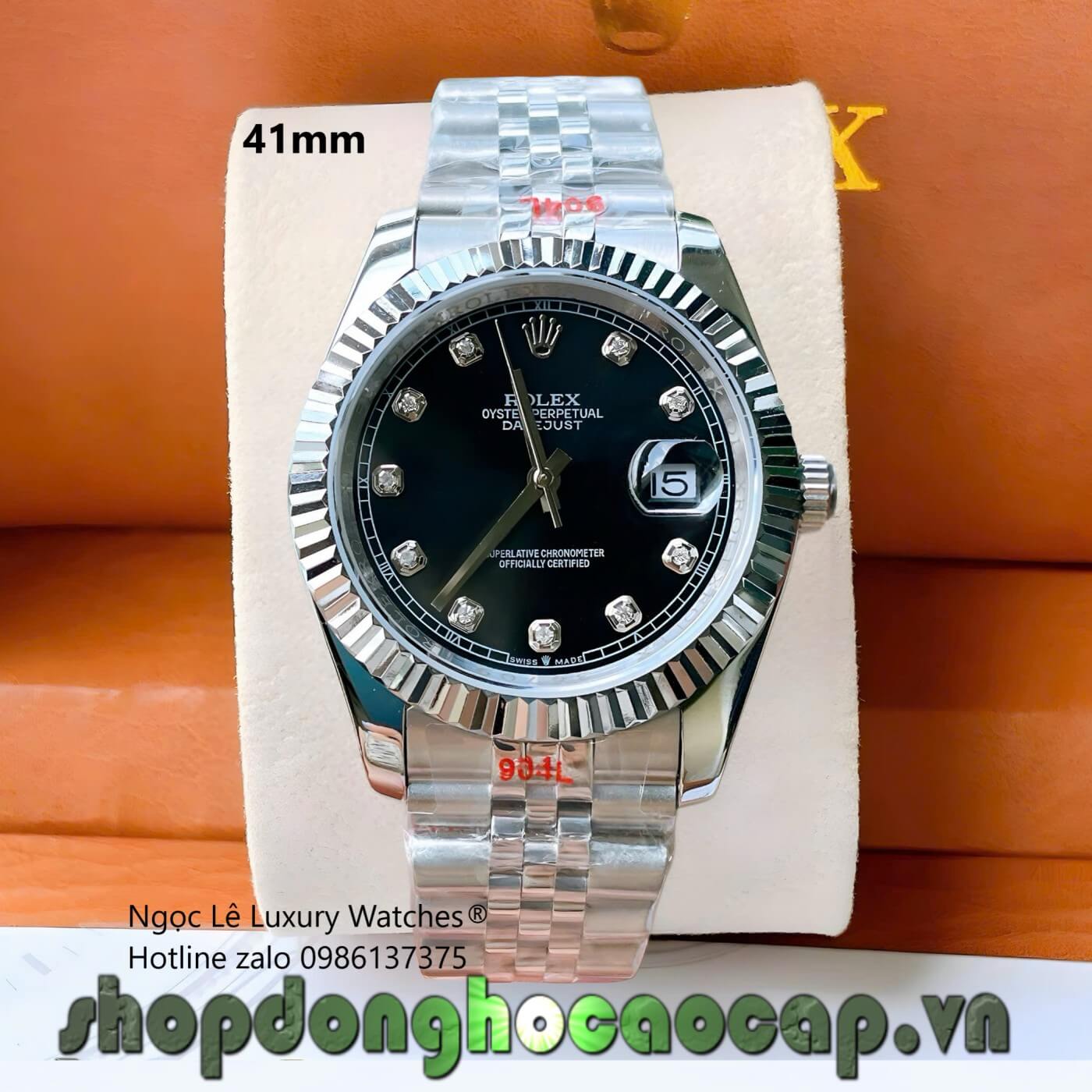 Đồng Hồ Rolex Datejust Cơ Tự Động Dây Thép Bạc Mặt Đen Size 41mm - Niềng Khía