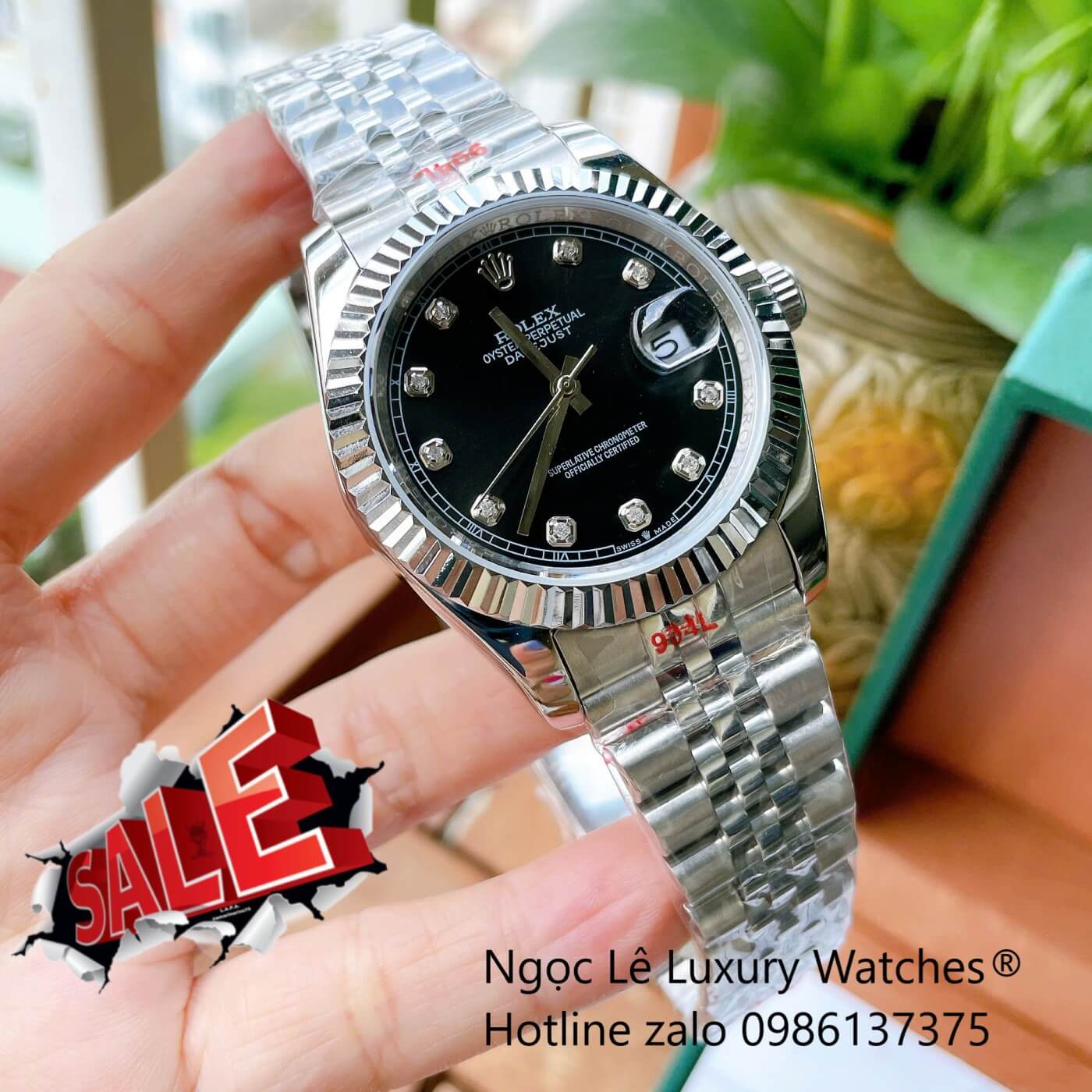 Đồng Hồ Rolex Datejust Cơ Tự Động Dây Thép Bạc Mặt Đen Size 41mm - Niềng Khía
