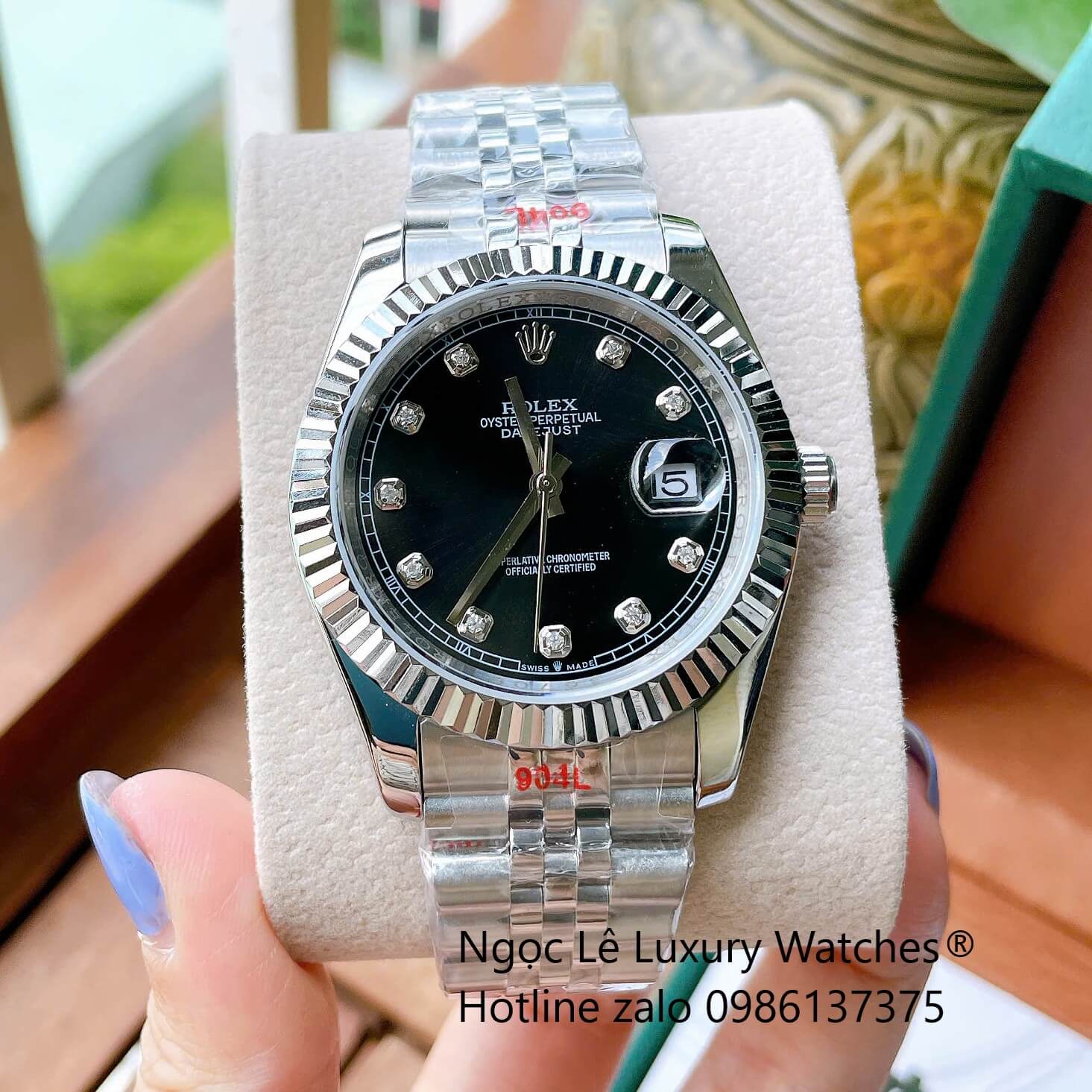 Đồng Hồ Rolex Datejust Cơ Tự Động Dây Thép Bạc Mặt Đen Size 41mm - Niềng Khía