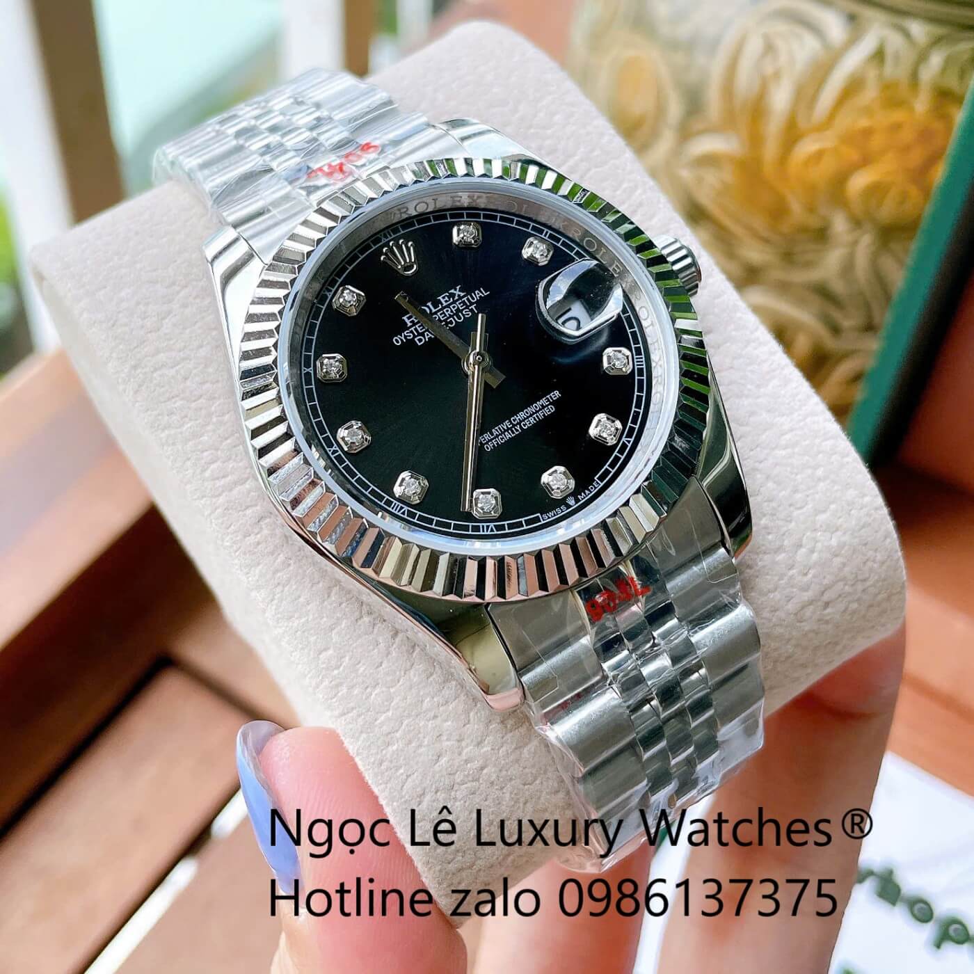 Đồng Hồ Rolex Datejust Cơ Tự Động Dây Thép Bạc Mặt Đen Size 41mm - Niềng Khía