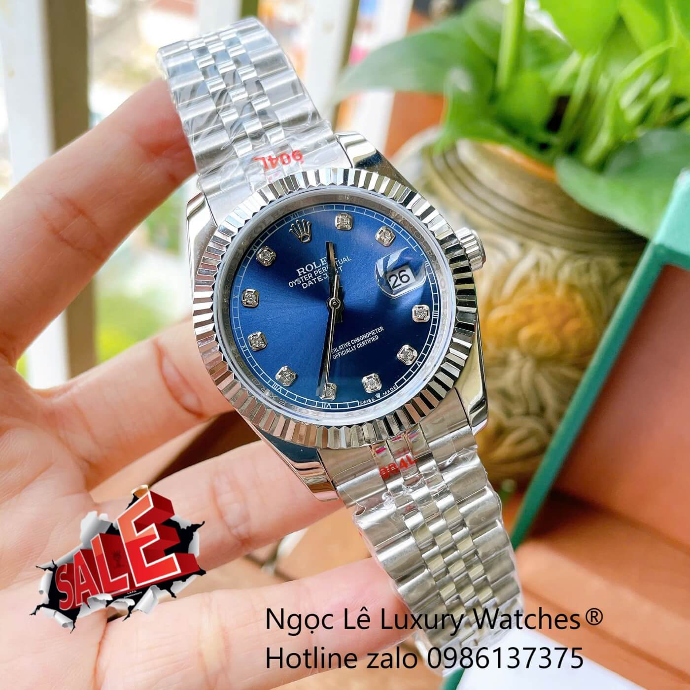 Đồng Hồ Rolex Datejust Cơ Tự Động Dây Thép Bạc Mặt Xanh Dương Size 41mm - Niềng Khía