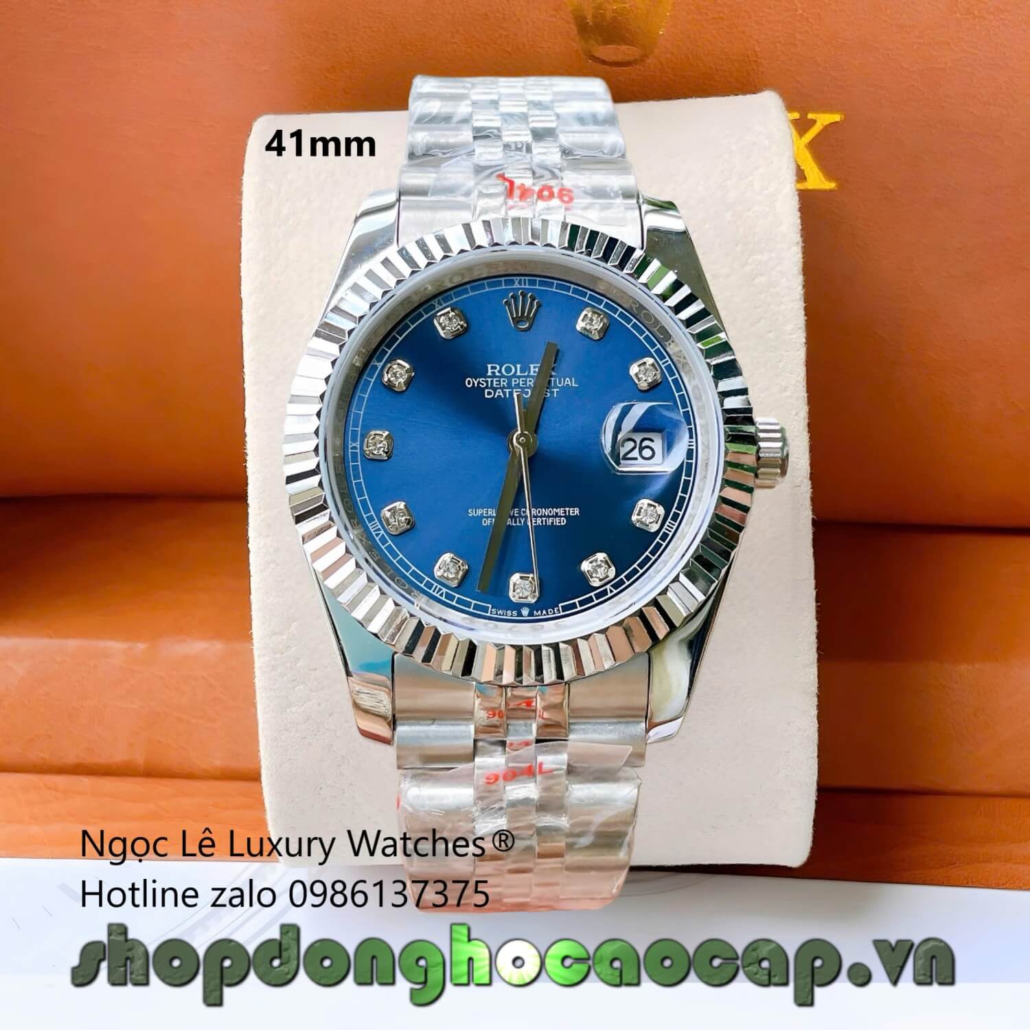 Đồng Hồ Rolex Datejust Cơ Tự Động Dây Thép Bạc Mặt Xanh Dương Size 41mm - Niềng Khía